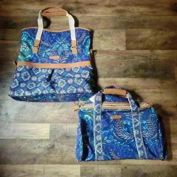 Dena Designs Women's Canvas Kumari North South Boho Weekend and Tote Bag 2-Piece - Picture 1 of 13